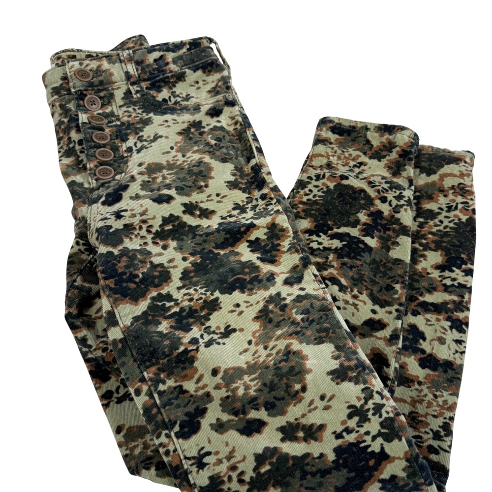 PILCR ANTHROPOLOGIE High Rise Button fly Skinny Camo Print Corduroy Pants Sz‎ 26